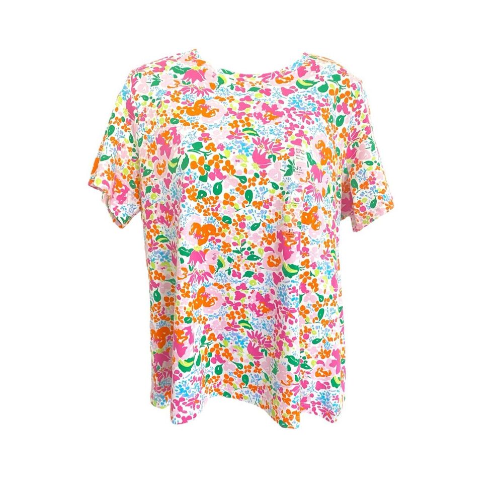 Kim Rogers Multicolor Floral Short Sleeve 100% Cotton Top Sz Lp